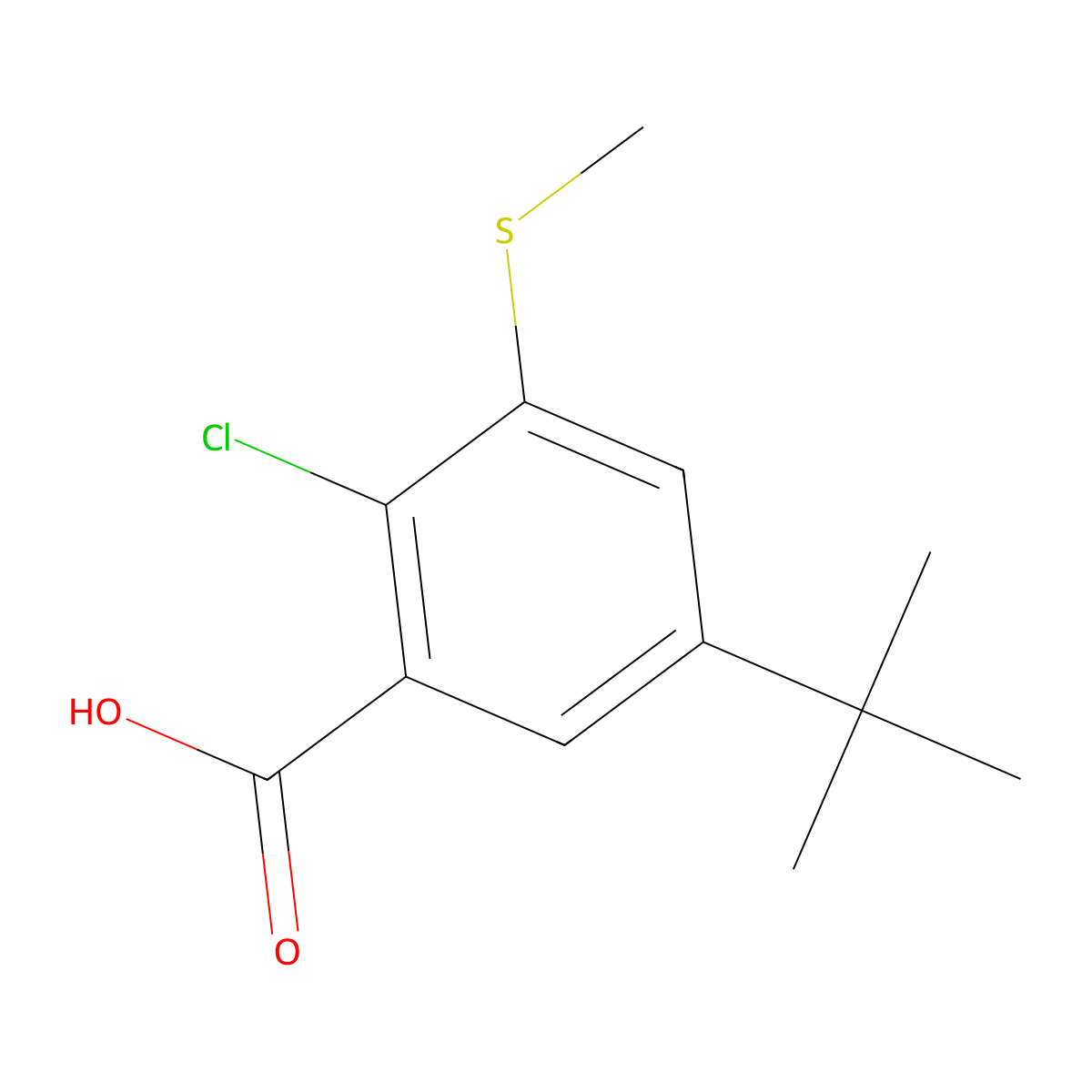 5-(Tert-butyl)-2-chloro-3-(methylthio)benzoic acid molecular structure, CAS 2807446-66-6