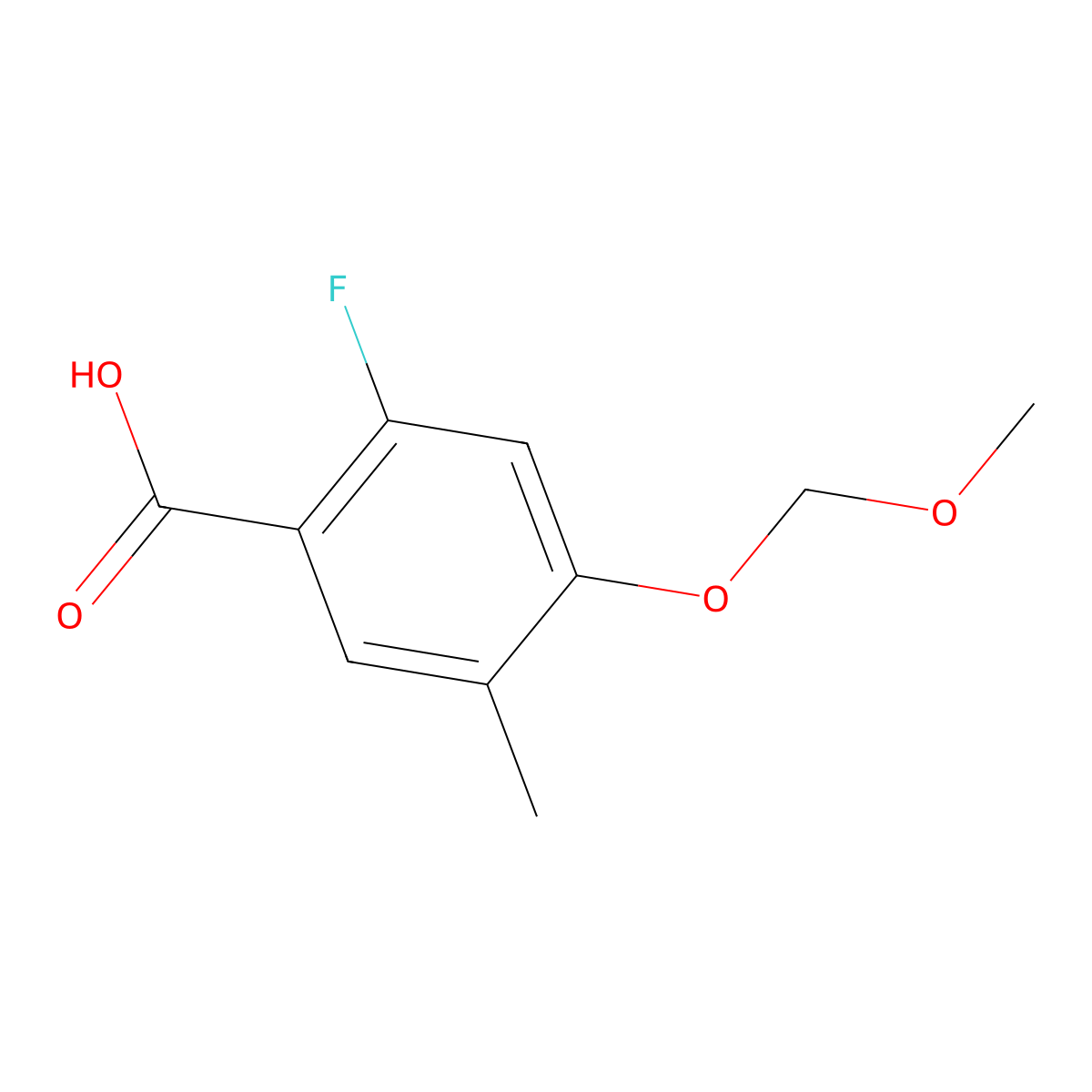 2-Fluoro-4-(methoxymethoxy)-5-methylbenzoic acid molecular structure, CAS 2807447-14-7