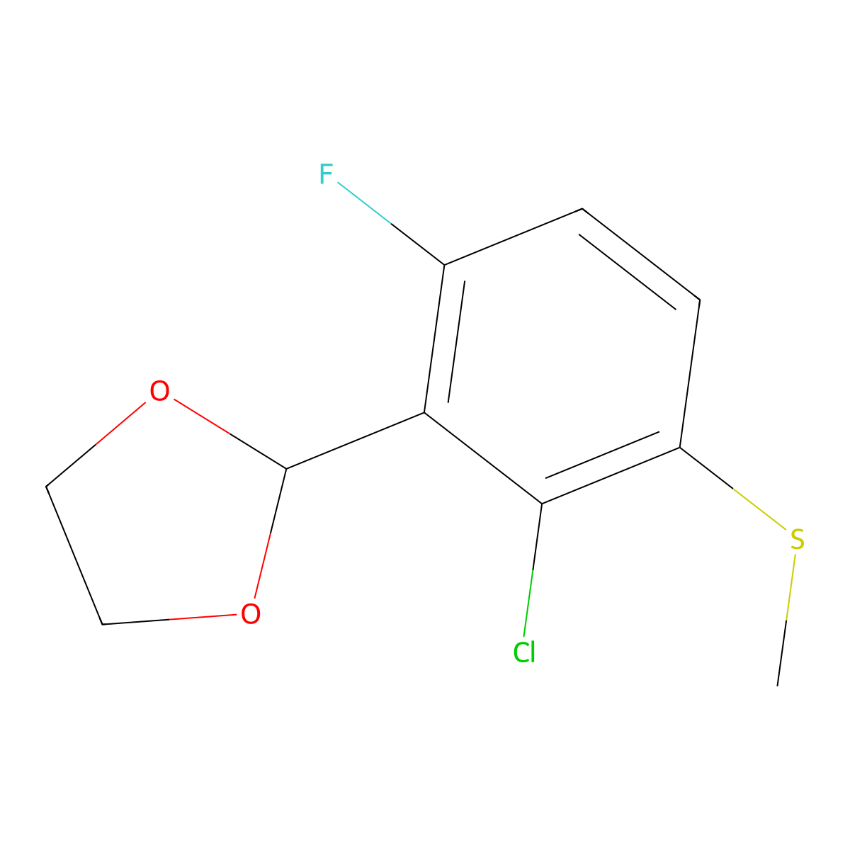 2-(2-Chloro-6-fluoro-3-(methylthio)phenyl)-1,3-dioxolane molecular structure, CAS 2807447-15-8