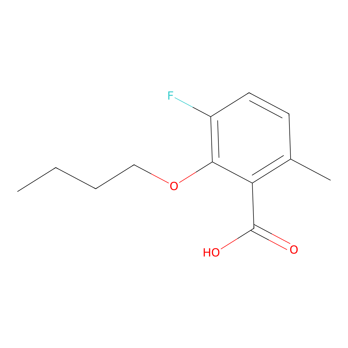 2-Butoxy-3-fluoro-6-methylbenzoic acid molecular structure, CAS 2807447-32-9