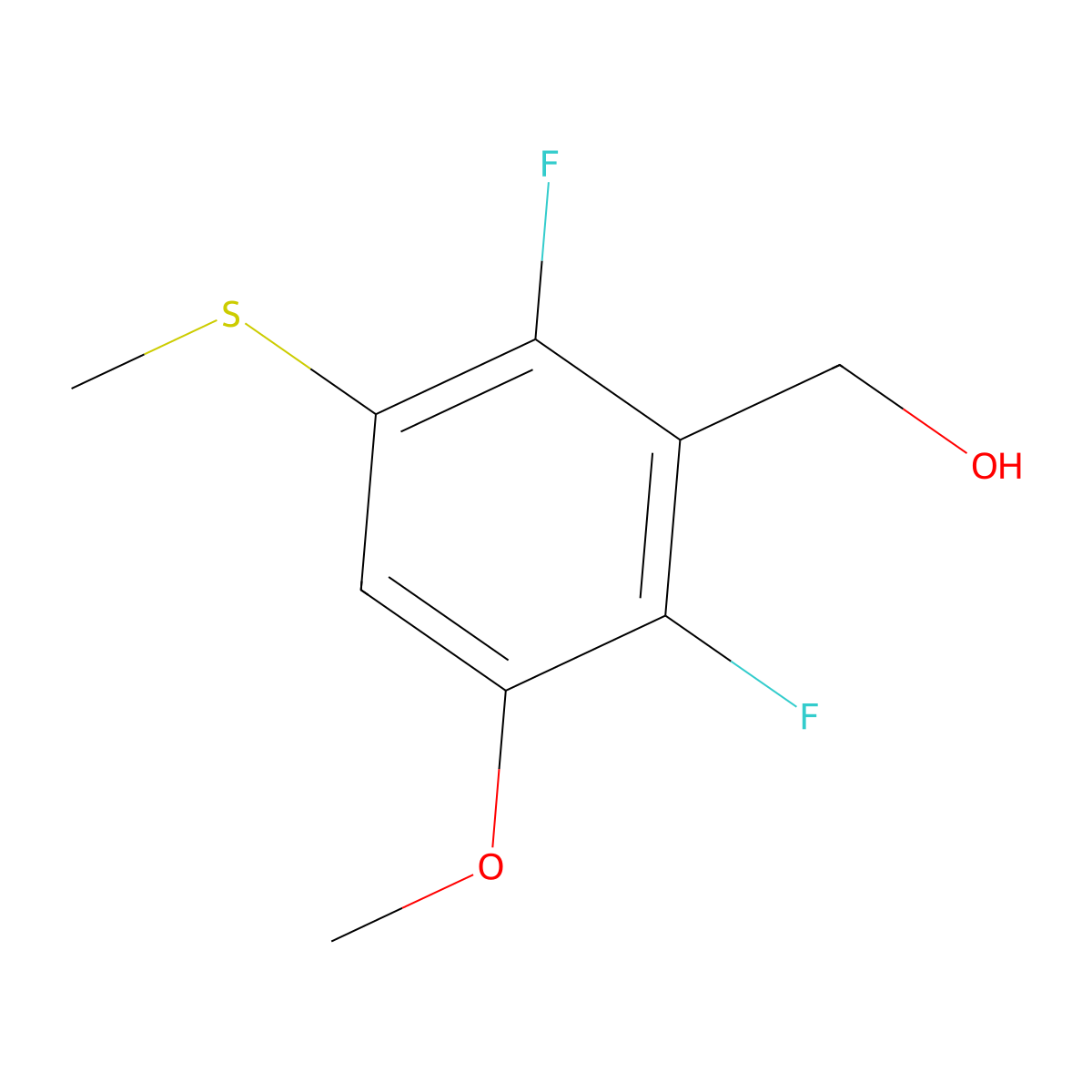 (2,6-Difluoro-3-methoxy-5-(methylthio)phenyl)methanol molecular structure, CAS 2807447-93-2