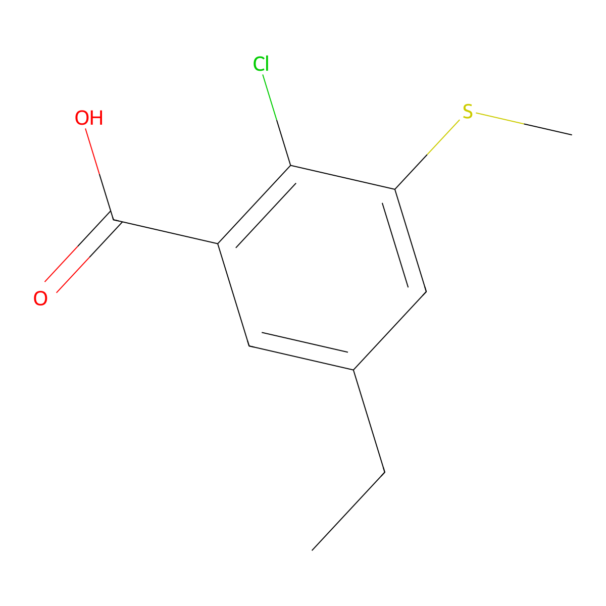 2-Chloro-5-ethyl-3-(methylthio)benzoic acid molecular structure, CAS 2807448-60-6