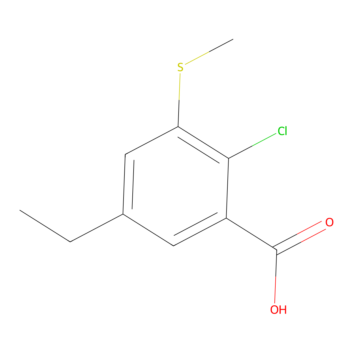 2-Chloro-5-ethyl-3-(methylthio)benzoic acid molecular structure, CAS 2807448-60-6