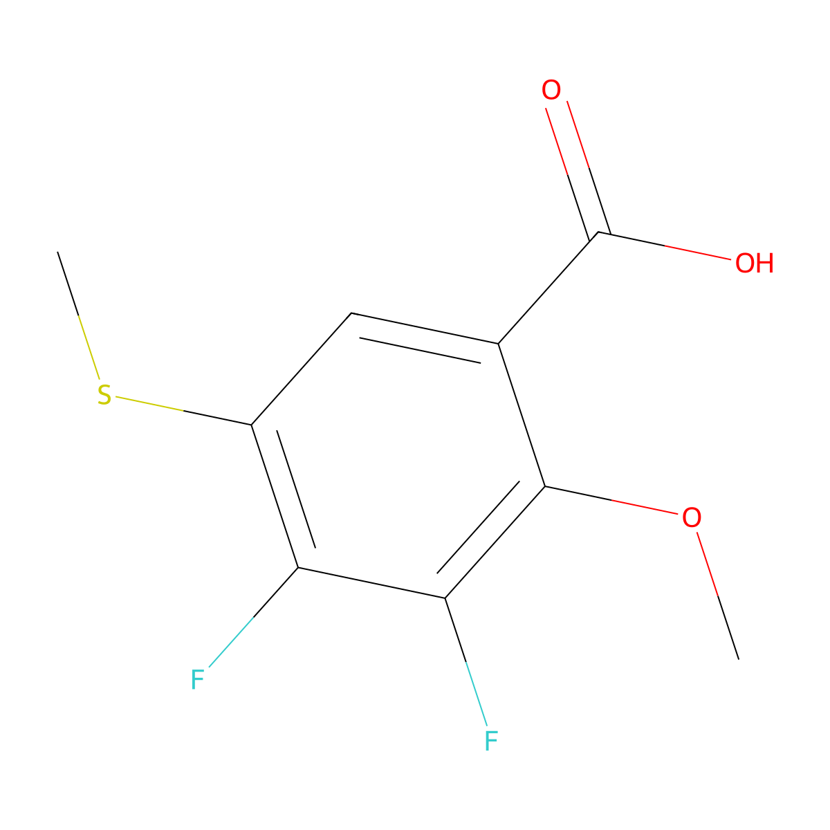 3,4-Difluoro-2-methoxy-5-(methylthio)benzoic acid molecular structure, CAS 2807449-87-0