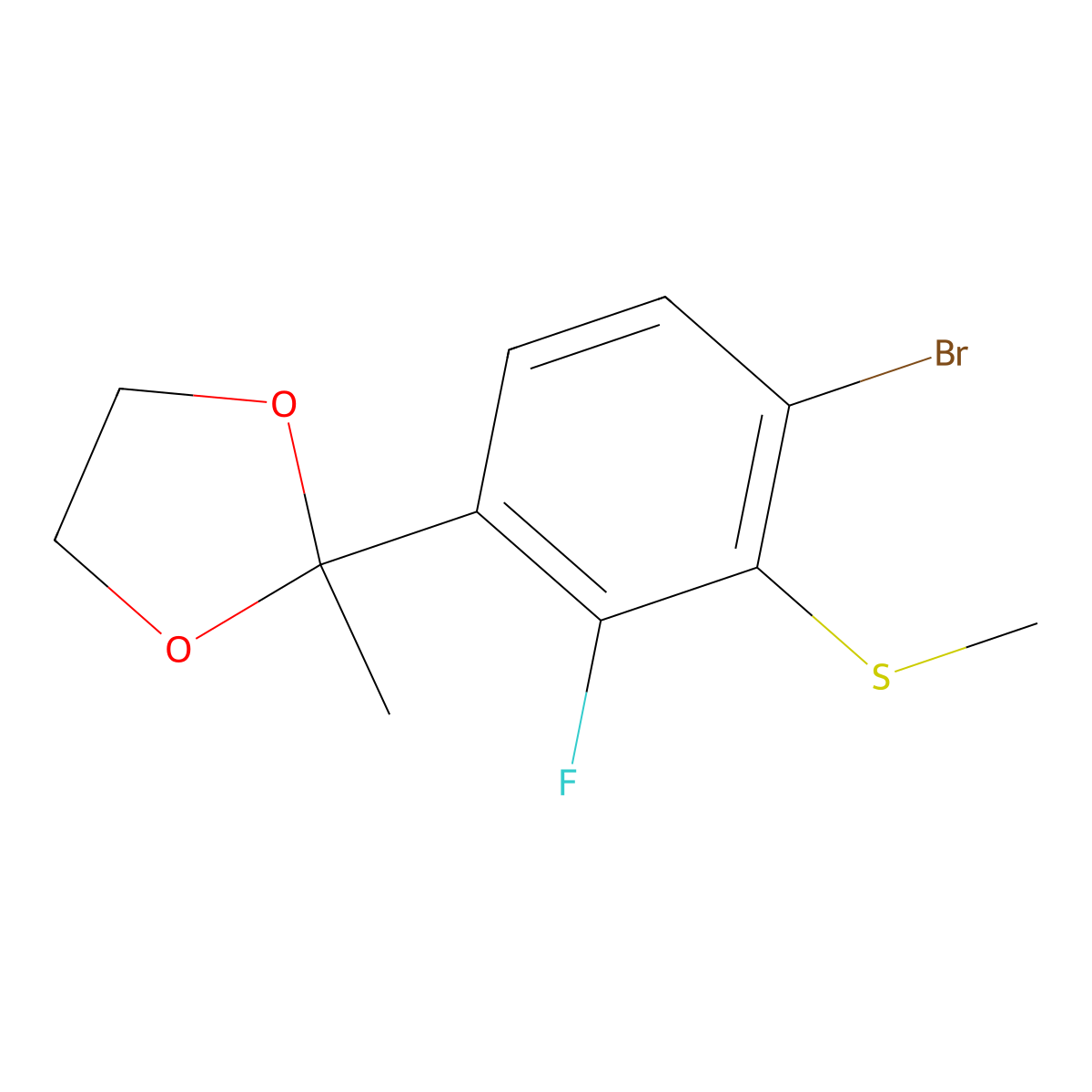 2-(4-Bromo-2-fluoro-3-(methylthio)phenyl)-2-methyl-1,3-dioxolane molecular structure, CAS 2807450-62-8