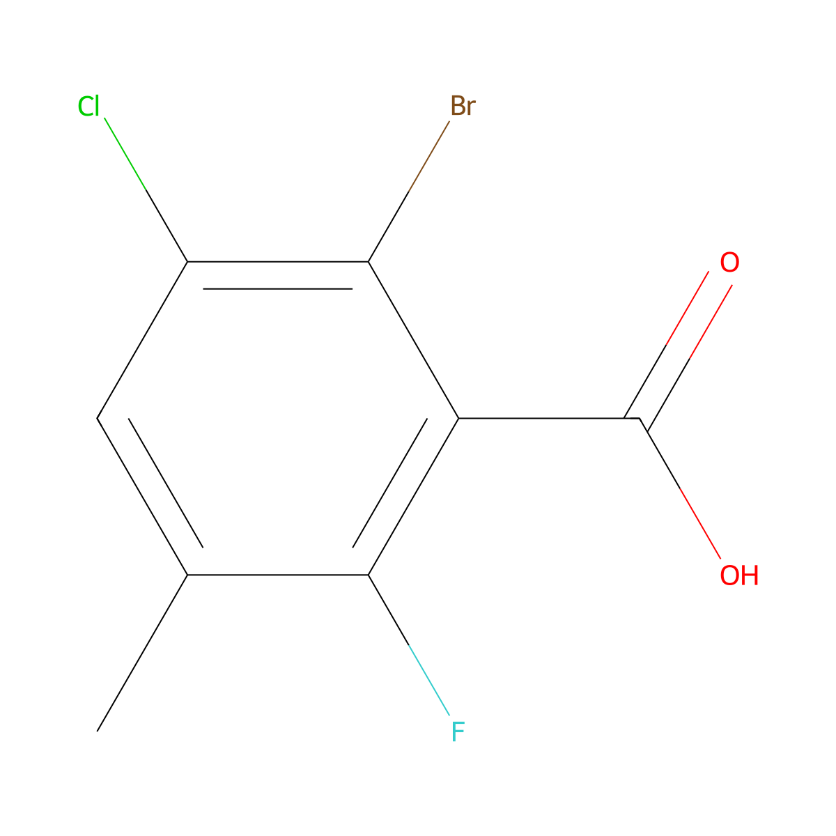 2-Bromo-3-chloro-6-fluoro-5-methylbenzoic acid molecular structure, CAS 2807454-56-2