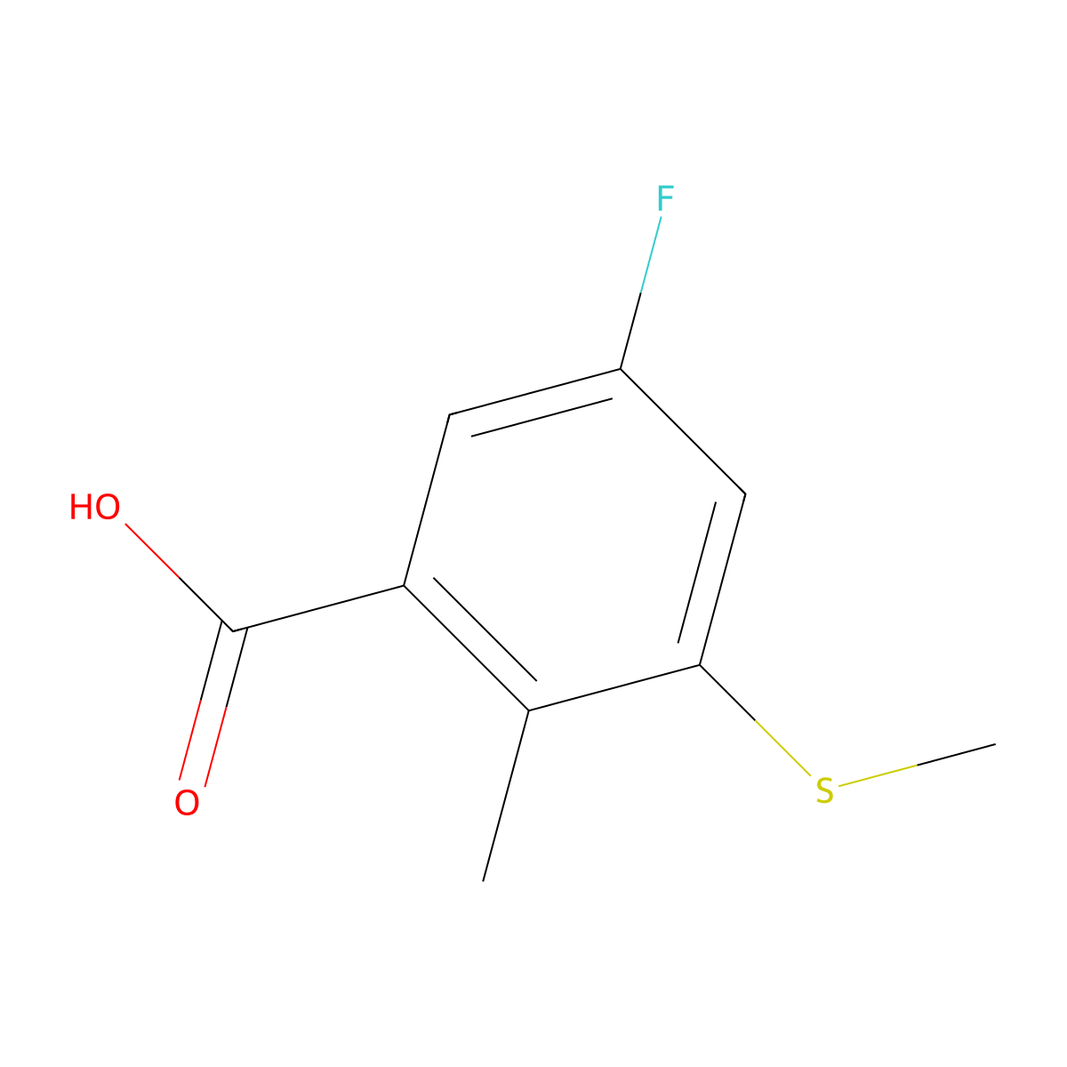 5-Fluoro-2-methyl-3-(methylthio)benzoic acid molecular structure, CAS 2807454-76-6