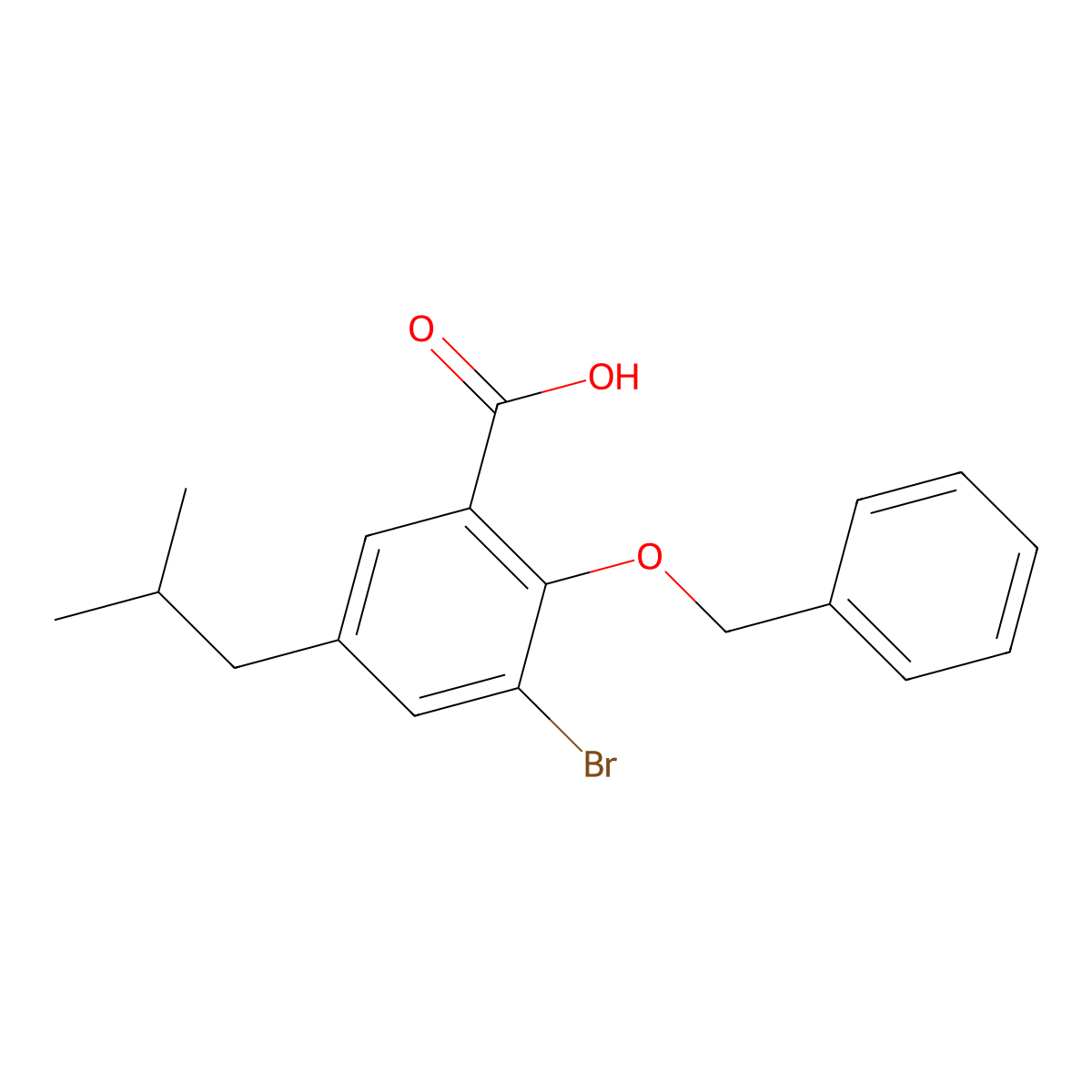 2-(Benzyloxy)-3-bromo-5-isobutylbenzoic acid molecular structure, CAS 2807455-31-6