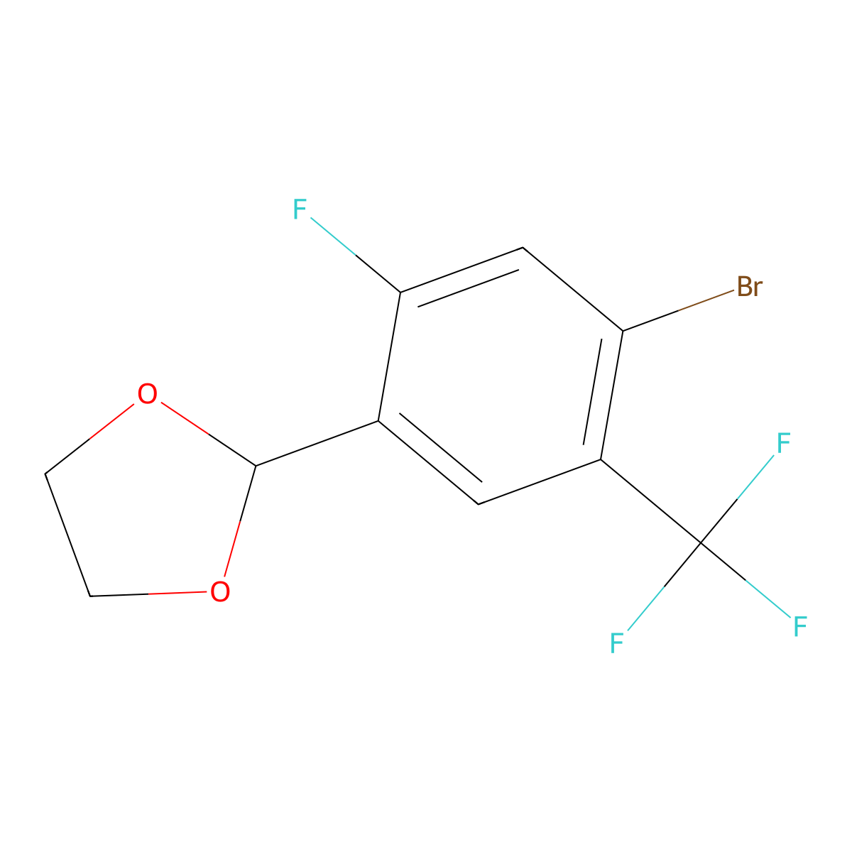 2-(4-Bromo-2-fluoro-5-(trifluoromethyl)phenyl)-1,3-dioxolane molecular structure, CAS 2807455-43-0