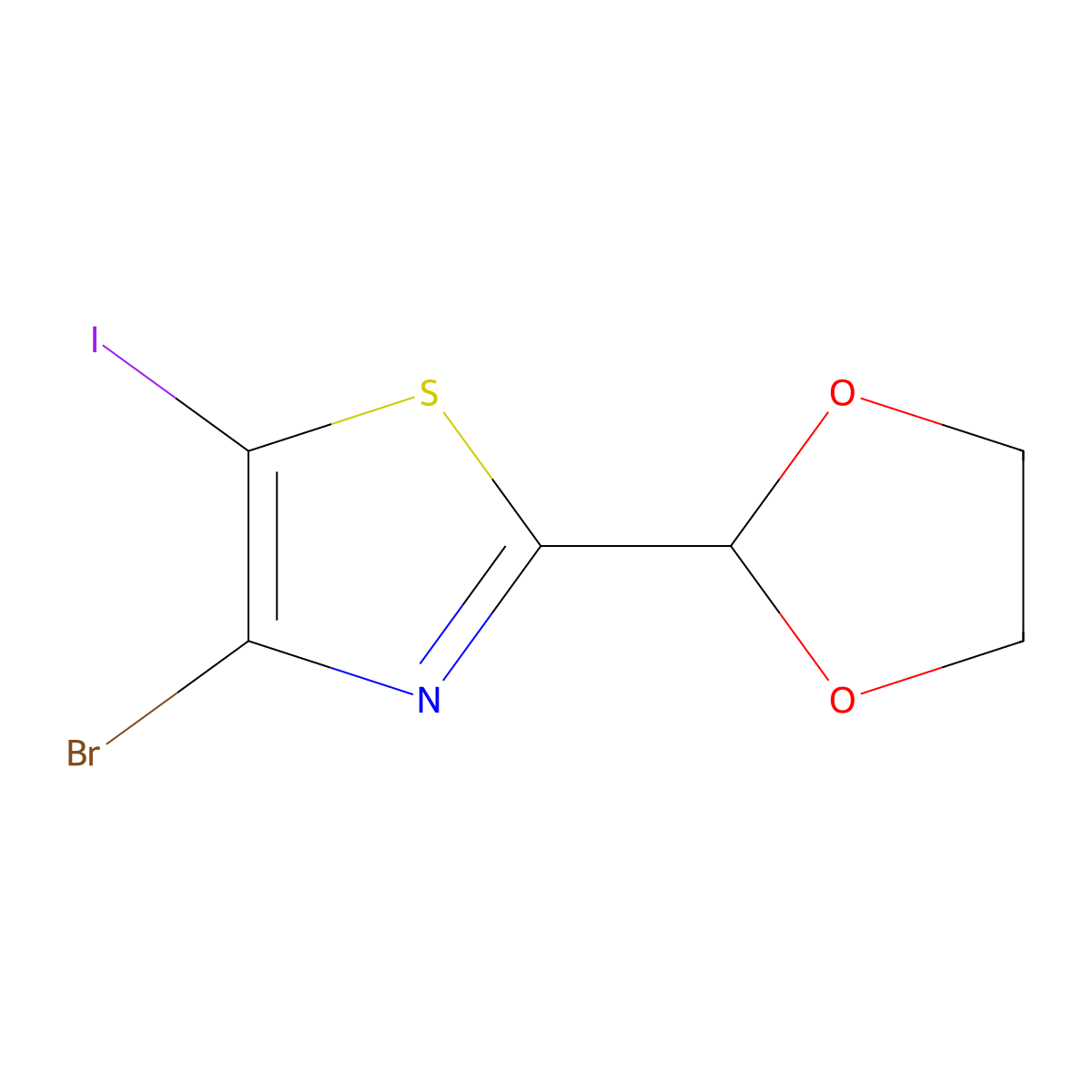 4-Bromo-2-(1,3-dioxolan-2-yl)-5-iodothiazole molecular structure, CAS 2807455-53-2