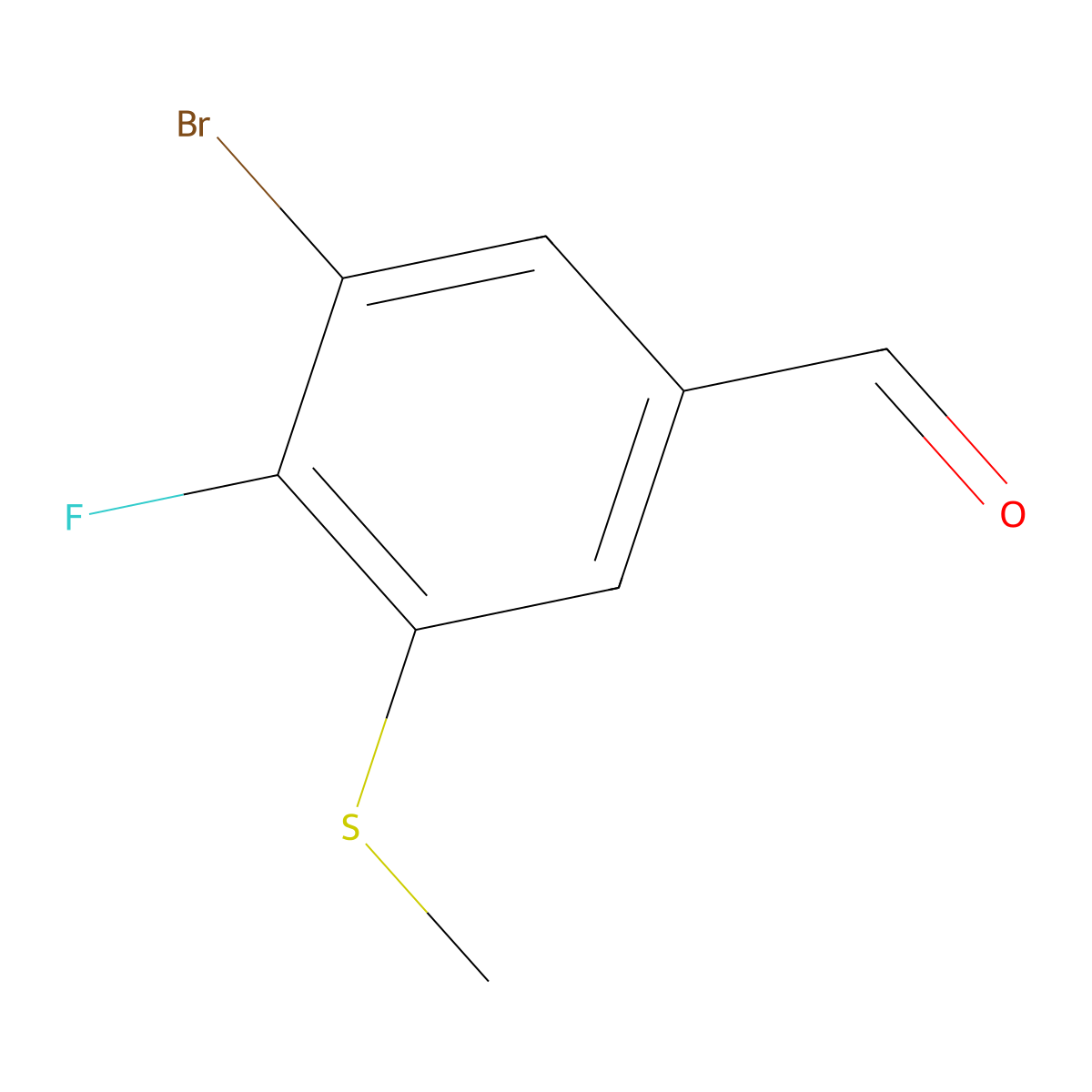 3-Bromo-4-fluoro-5-(methylthio)benzaldehyde molecular structure, CAS 2807455-66-7