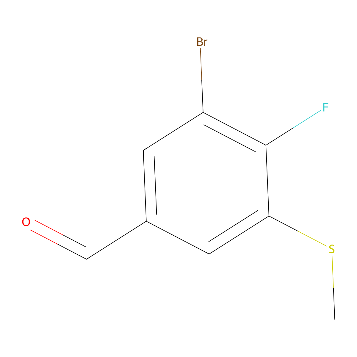 3-Bromo-4-fluoro-5-(methylthio)benzaldehyde molecular structure, CAS 2807455-66-7