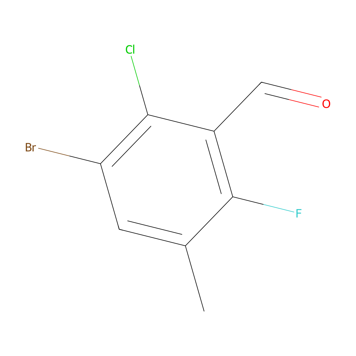 3-Bromo-2-chloro-6-fluoro-5-methylbenzaldehyde molecular structure, CAS 2807455-69-0