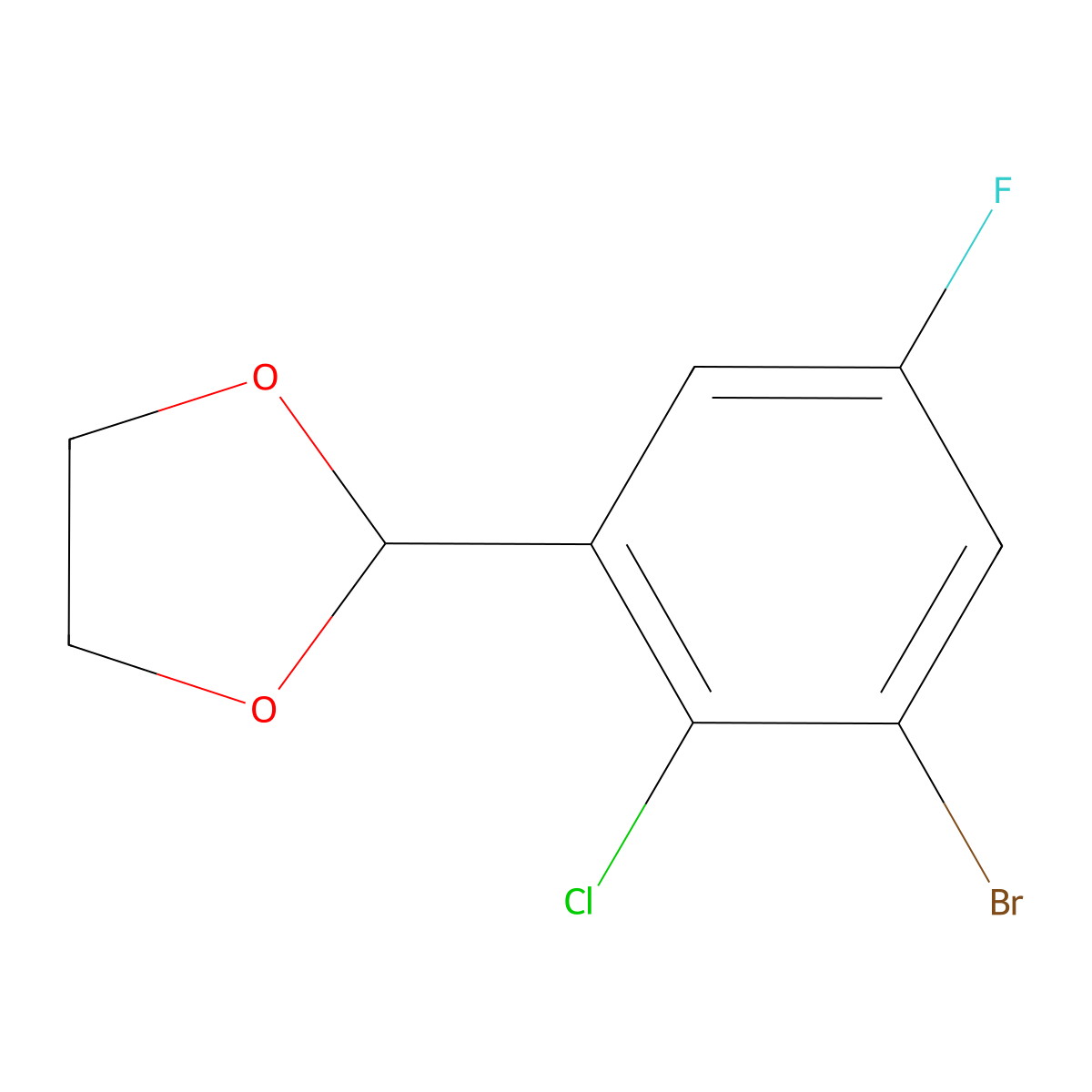 2-(3-Bromo-2-chloro-5-fluorophenyl)-1,3-dioxolane molecular structure, CAS 2807455-99-6