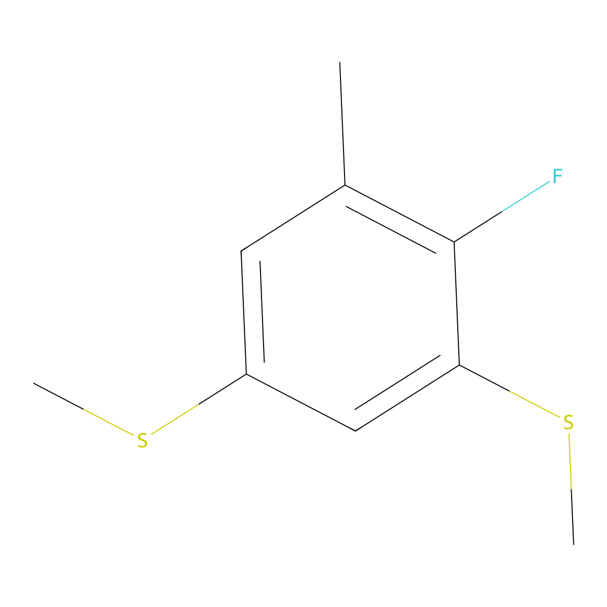 (4-Fluoro-5-methyl-1,3-phenylene)bis(methylsulfane) molecular structure, CAS 2807456-05-7