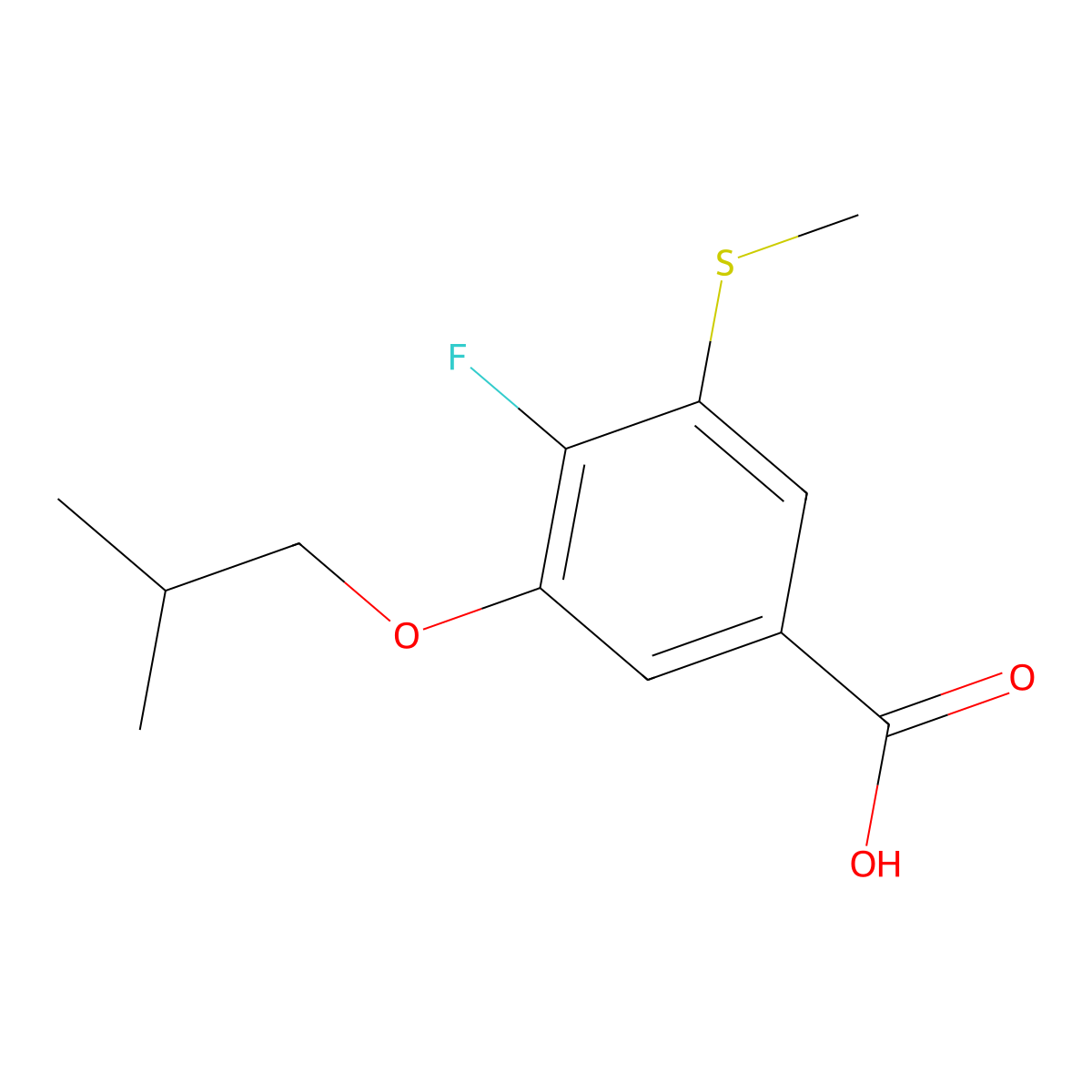 4-Fluoro-3-isobutoxy-5-(methylthio)benzoic acid molecular structure, CAS 2807456-46-6