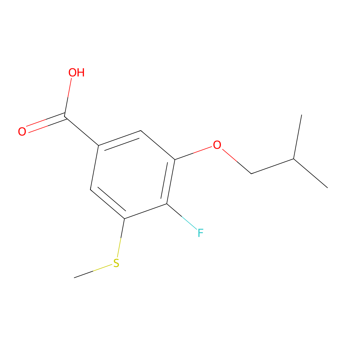 4-Fluoro-3-isobutoxy-5-(methylthio)benzoic acid molecular structure, CAS 2807456-46-6