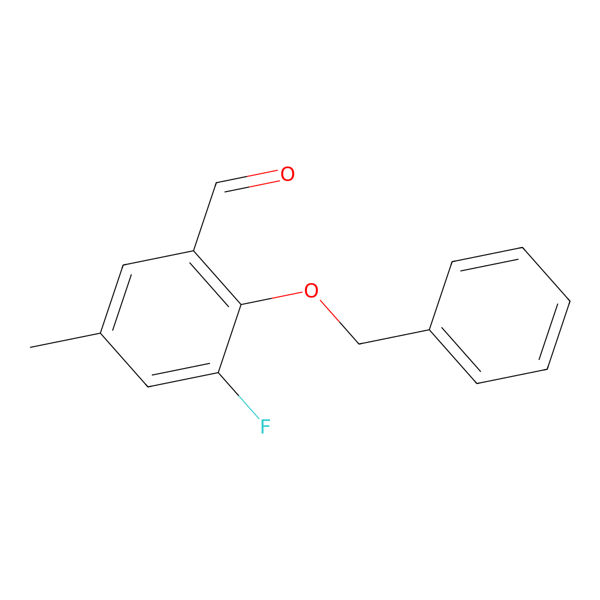 2-(Benzyloxy)-3-fluoro-5-methylbenzaldehyde molecular structure, CAS 2807456-63-7