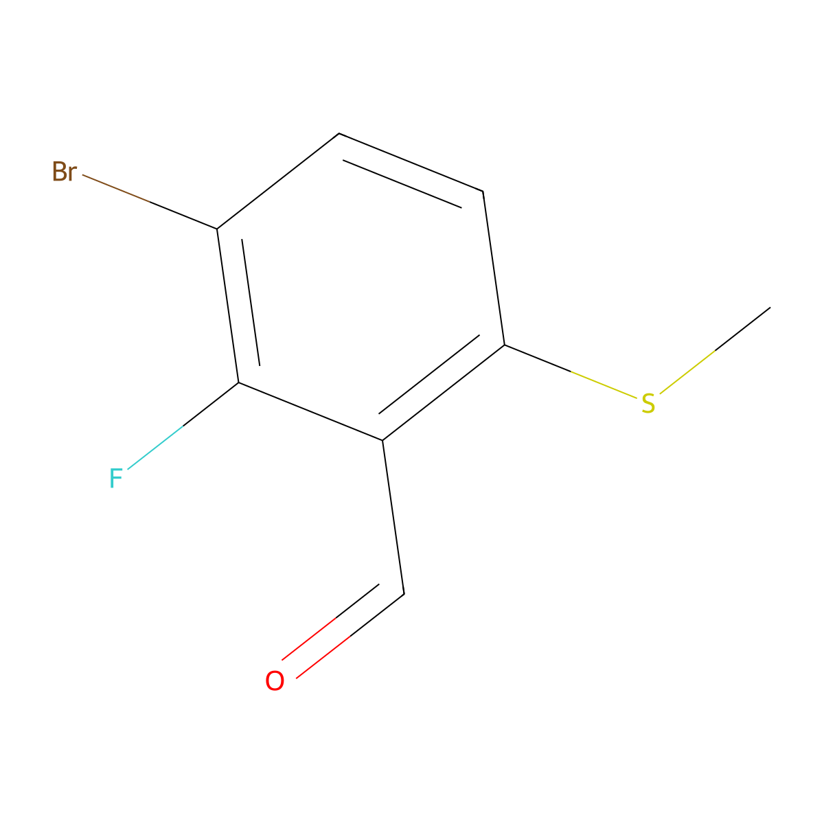 3-Bromo-2-fluoro-6-(methylthio)benzaldehyde molecular structure, CAS 2807463-83-6