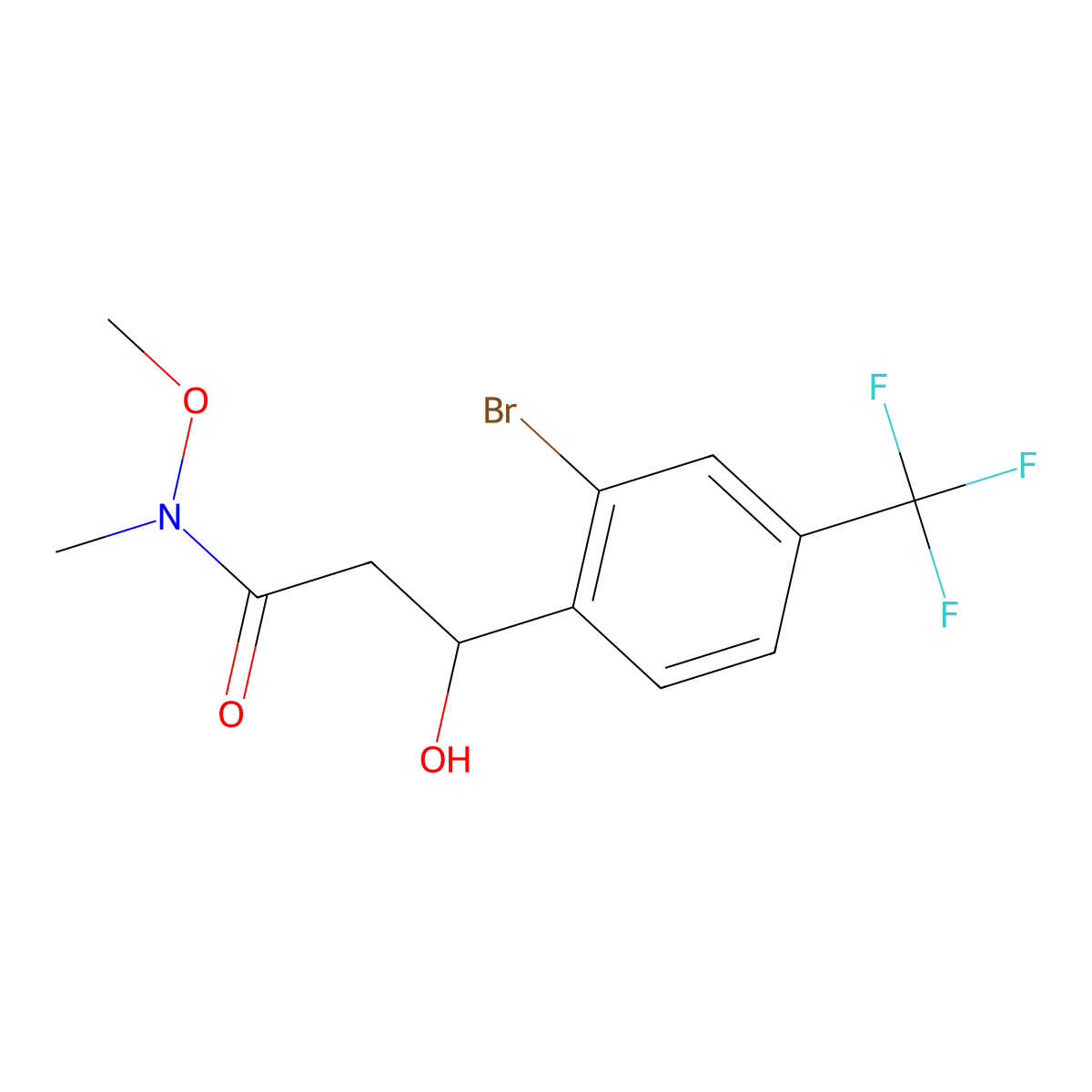 3-(2-Bromo-4-(trifluoromethyl)phenyl)-3-hydroxy-N-methoxy-N-methylpropanamide molecular structure, CAS 2807464-38-4
