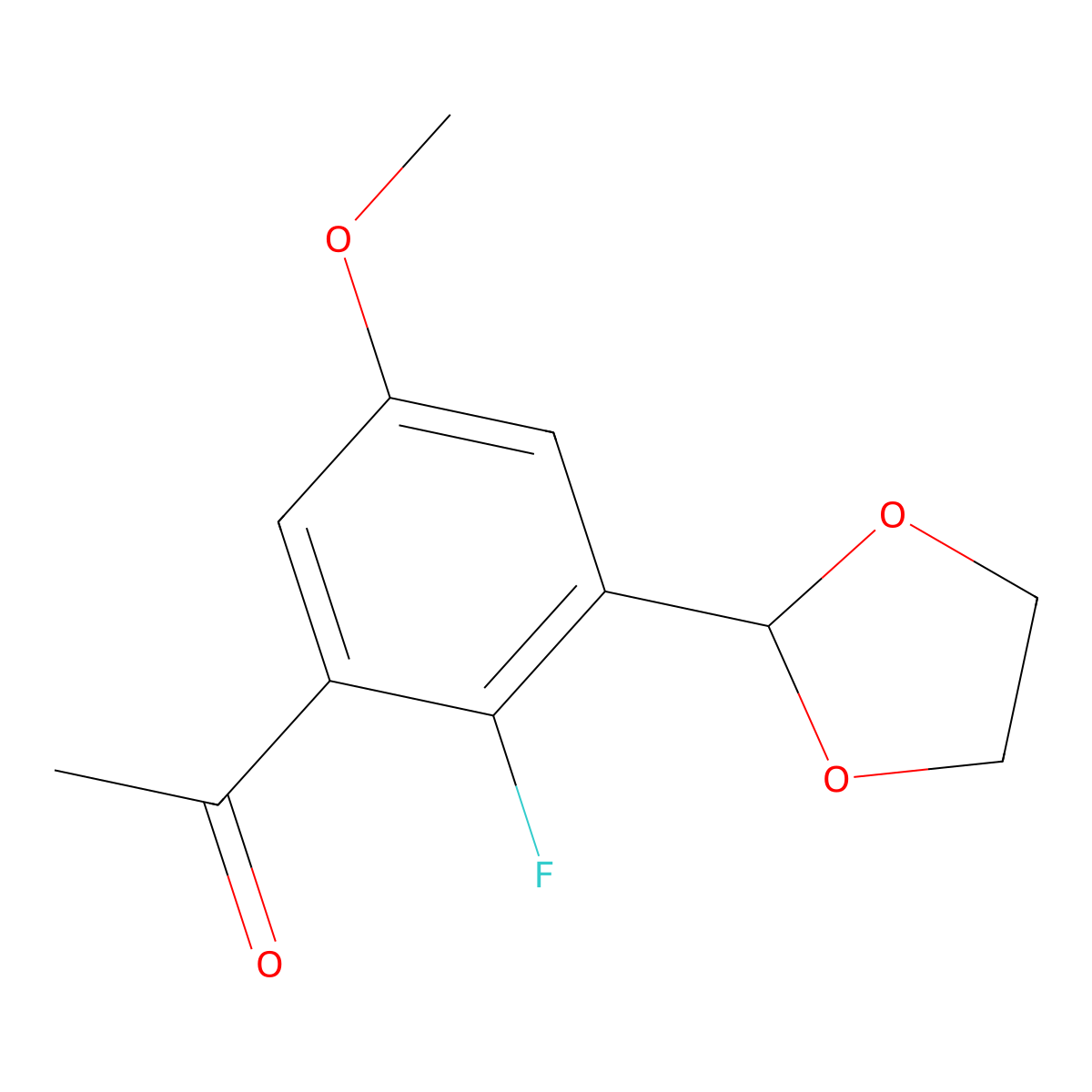 1-(3-(1,3-Dioxolan-2-yl)-2-fluoro-5-methoxyphenyl)ethan-1-one molecular structure, CAS 2807464-39-5