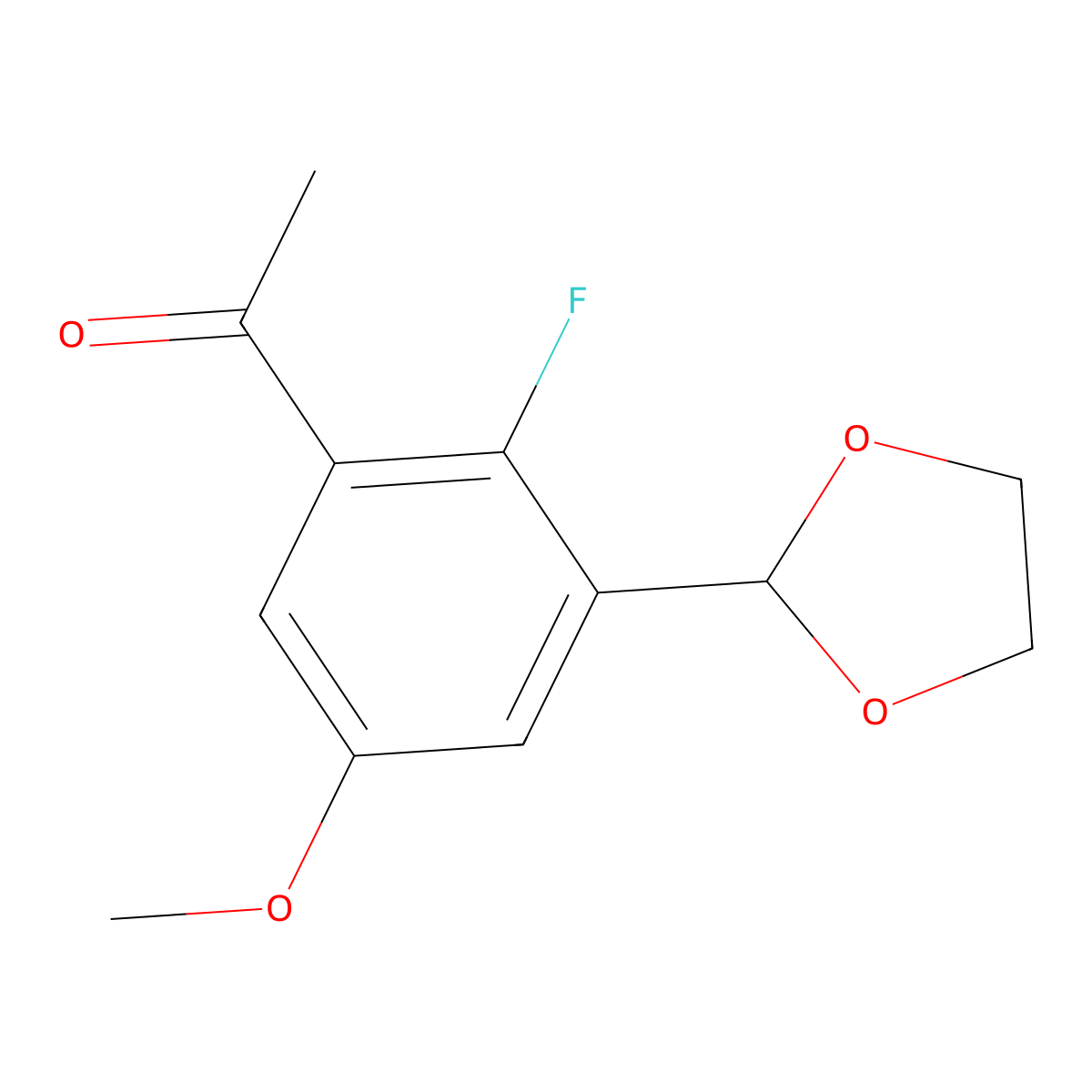 1-(3-(1,3-Dioxolan-2-yl)-2-fluoro-5-methoxyphenyl)ethan-1-one molecular structure, CAS 2807464-39-5