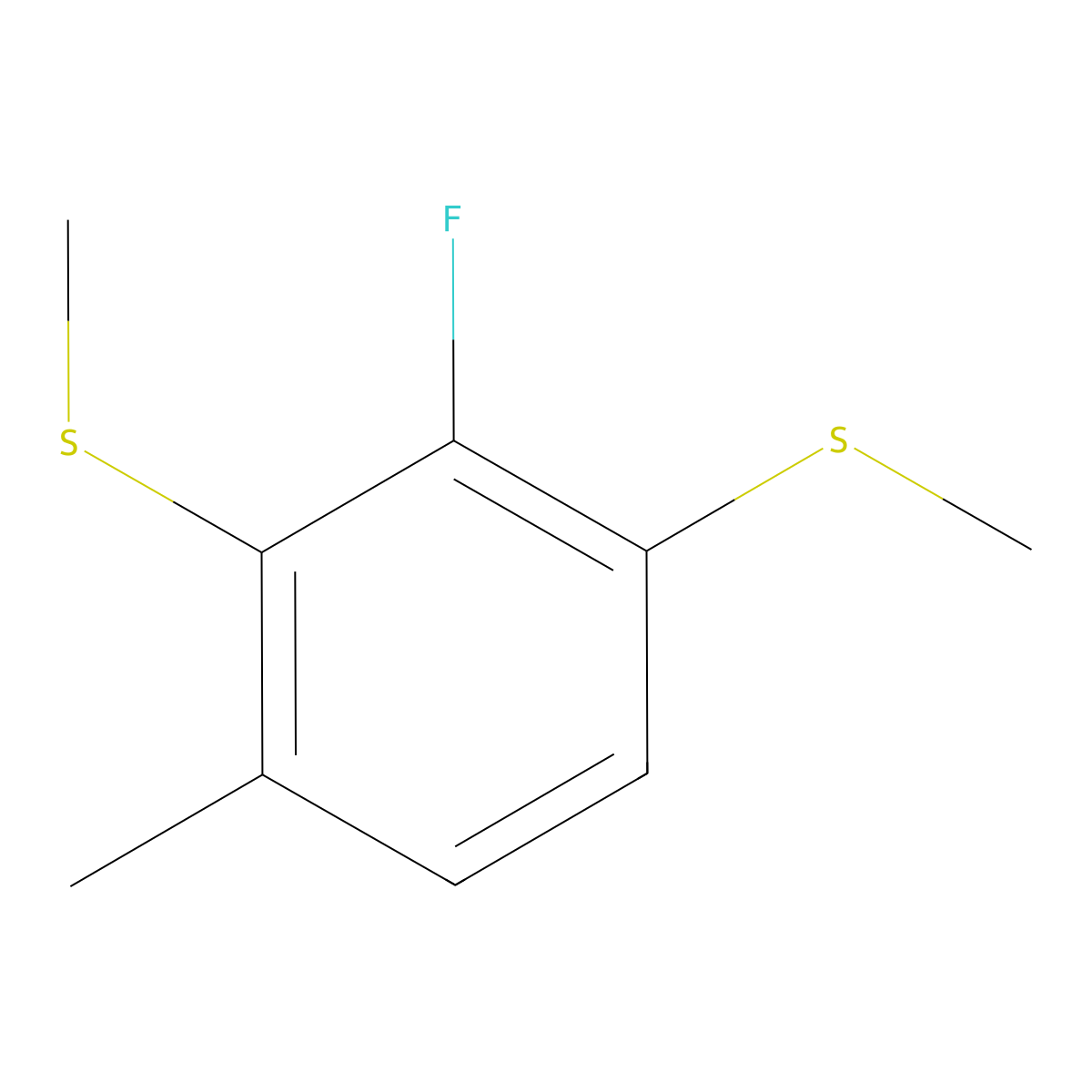 (2-Fluoro-4-methyl-1,3-phenylene)bis(methylsulfane) molecular structure, CAS 2807464-75-9