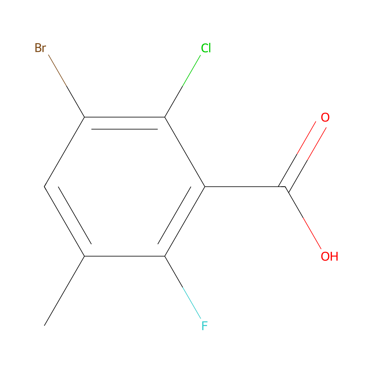 3-Bromo-2-chloro-6-fluoro-5-methylbenzoic acid molecular structure, CAS 2807464-77-1