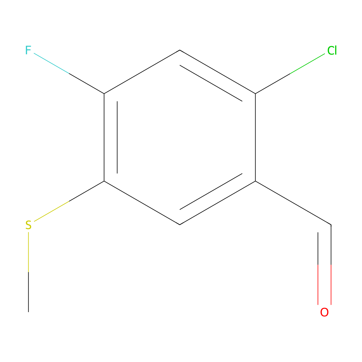 2-Chloro-4-fluoro-5-(methylthio)benzaldehyde molecular structure, CAS 2807465-34-3