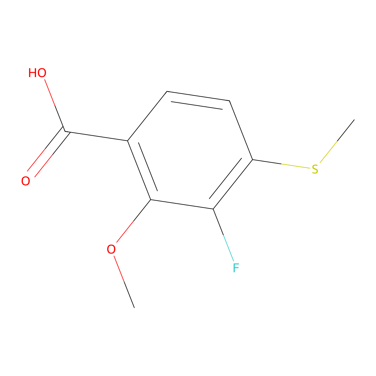 3-Fluoro-2-methoxy-4-(methylthio)benzoic acid molecular structure, CAS 2807466-01-7
