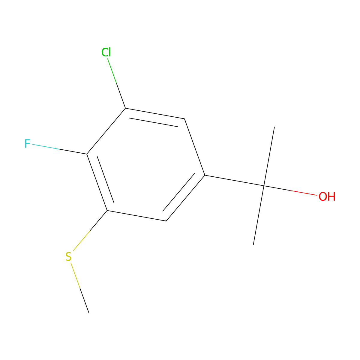 2-(3-Chloro-4-fluoro-5-(methylthio)phenyl)propan-2-ol molecular structure, CAS 2807466-22-2