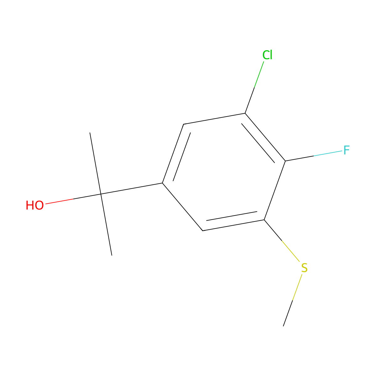 2-(3-Chloro-4-fluoro-5-(methylthio)phenyl)propan-2-ol molecular structure, CAS 2807466-22-2