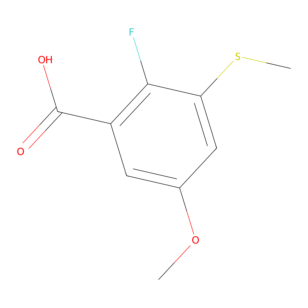 2-Fluoro-5-methoxy-3-(methylthio)benzoic acid molecular structure, CAS 2807467-19-0