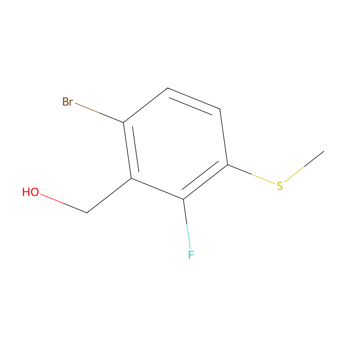 (6-Bromo-2-fluoro-3-(methylthio)phenyl)methanol molecular structure, CAS 2807467-40-7
