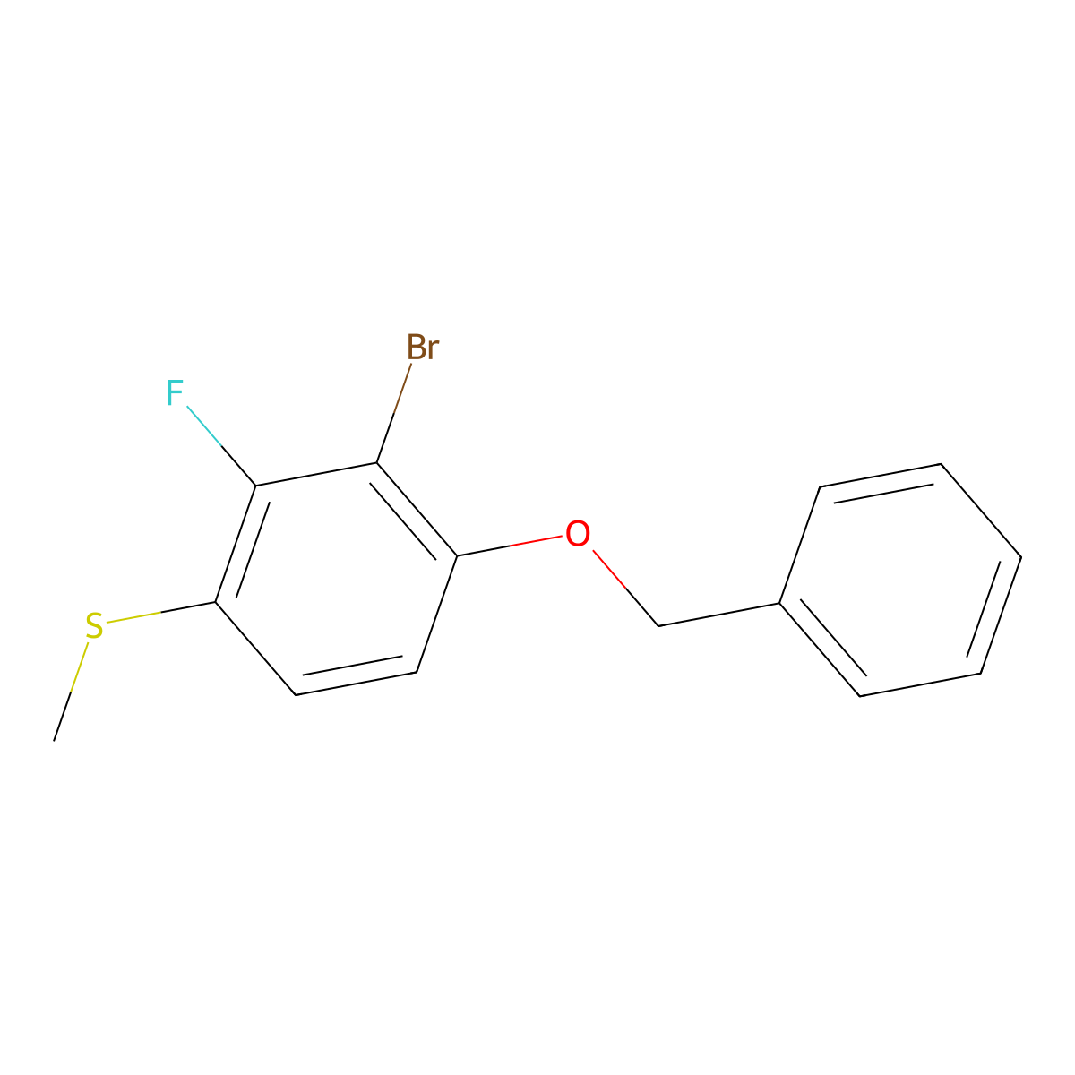 (4-(Benzyloxy)-3-bromo-2-fluorophenyl)(methyl)sulfane molecular structure, CAS 2807467-55-4