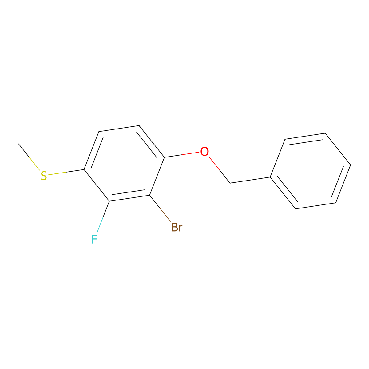 (4-(Benzyloxy)-3-bromo-2-fluorophenyl)(methyl)sulfane molecular structure, CAS 2807467-55-4