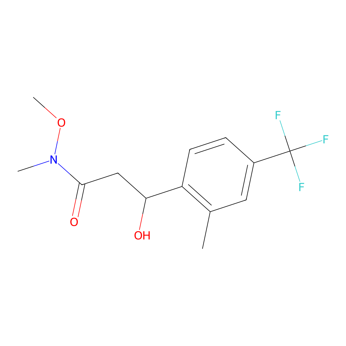 3-Hydroxy-N-methoxy-N-methyl-3-(2-methyl-4-(trifluoromethyl)phenyl)propanamide molecular structure, CAS 2807467-63-4