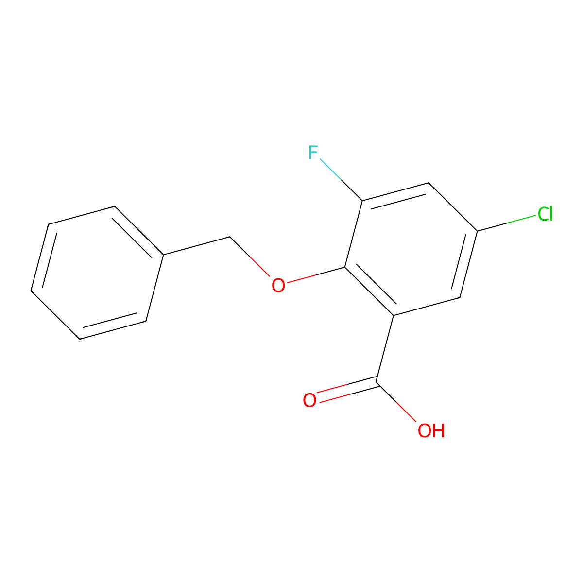 2-(Benzyloxy)-5-chloro-3-fluorobenzoic acid molecular structure, CAS 2807467-70-3