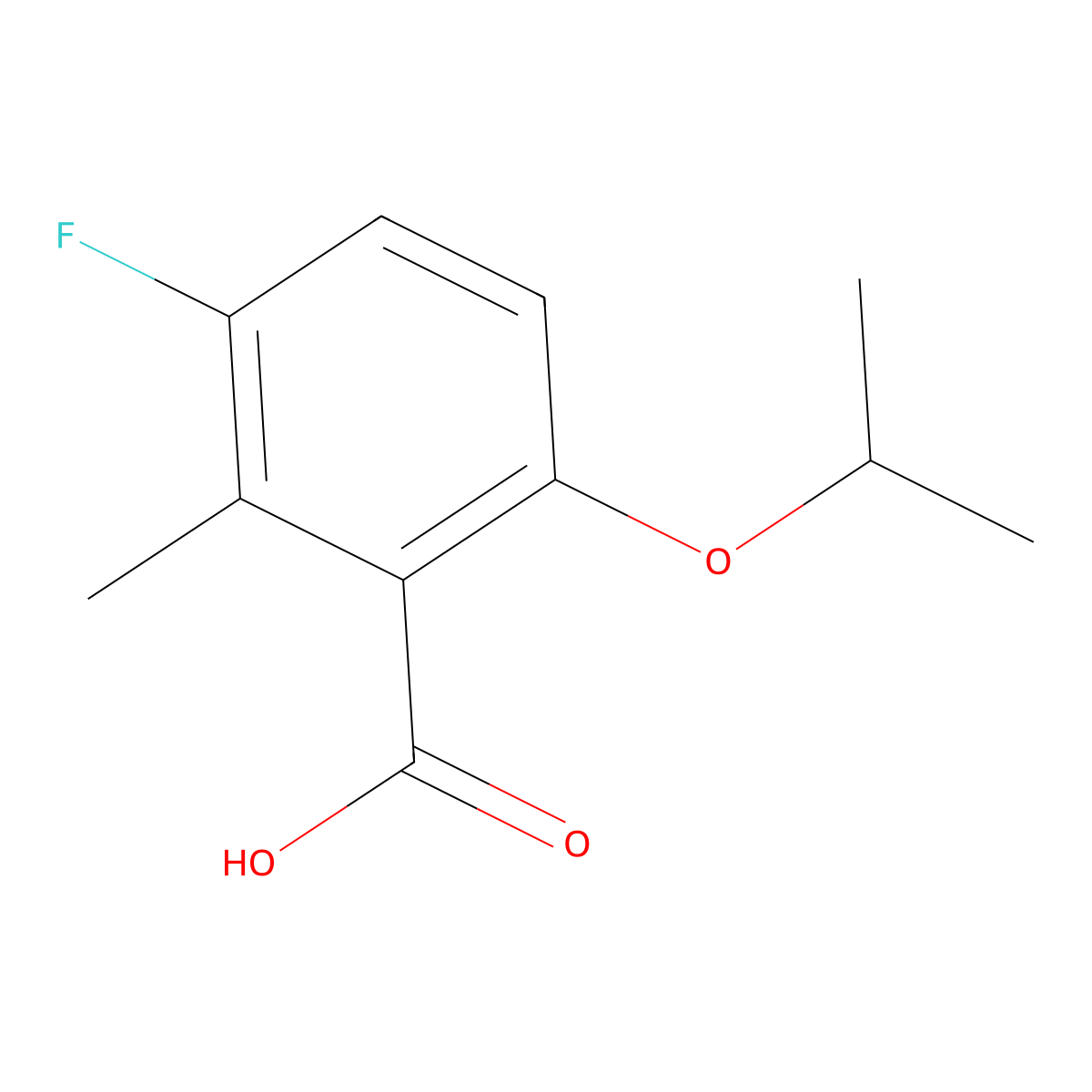 3-Fluoro-6-isopropoxy-2-methylbenzoic acid molecular structure, CAS 2807467-71-4