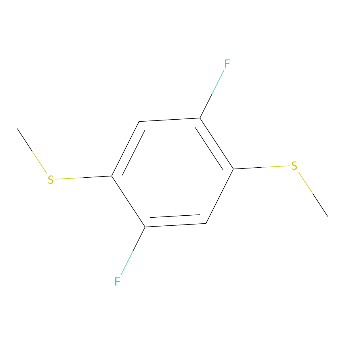 (2,5-Difluoro-1,4-phenylene)bis(methylsulfane) molecular structure, CAS 2807467-92-9