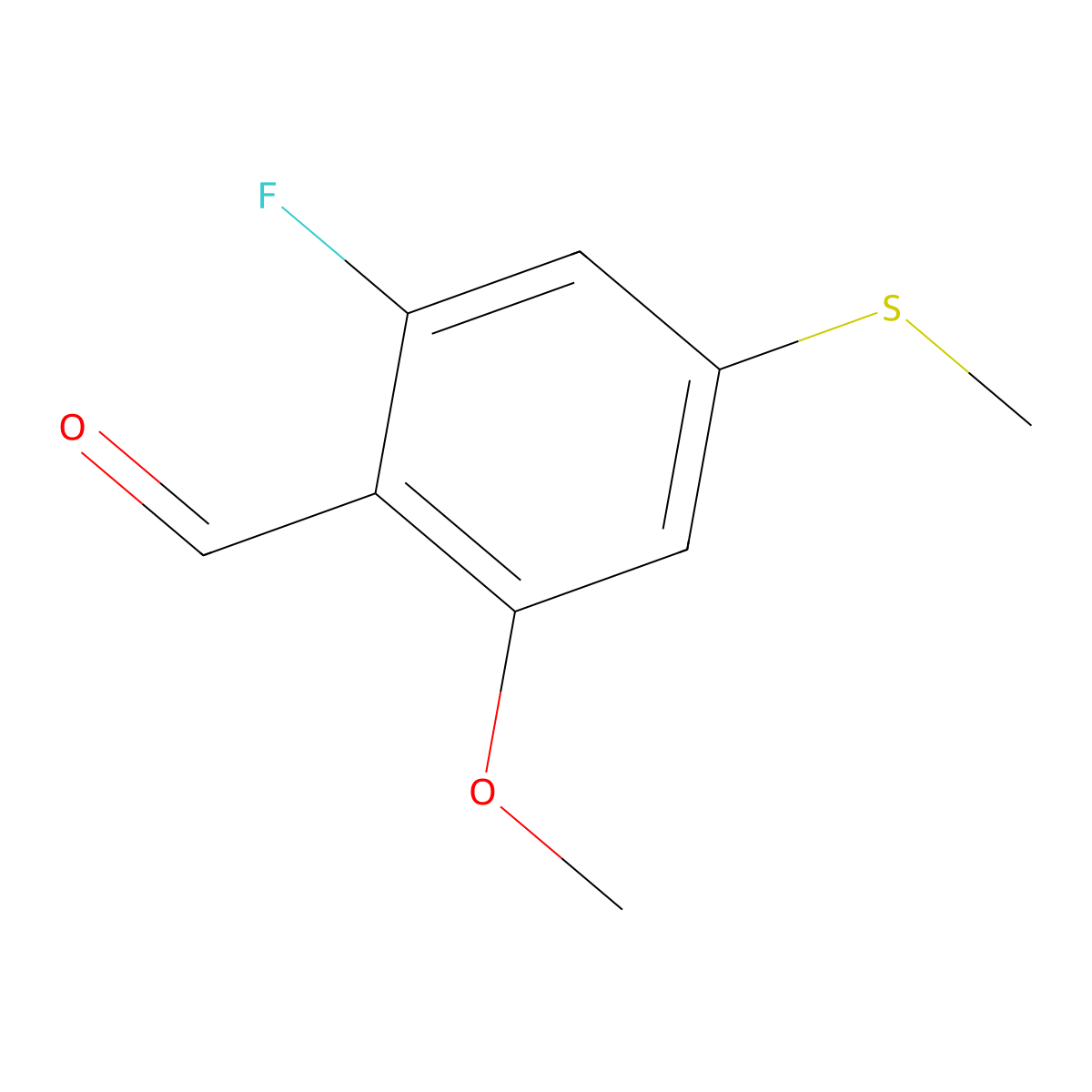 2-Fluoro-6-methoxy-4-(methylthio)benzaldehyde molecular structure, CAS 2807469-57-2