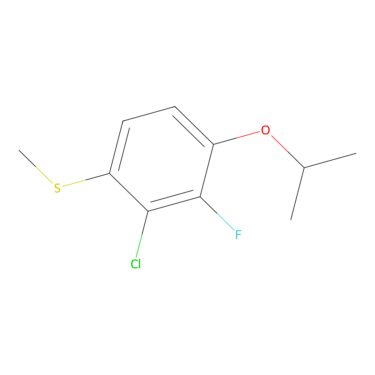 (2-Chloro-3-fluoro-4-isopropoxyphenyl)(methyl)sulfane molecular structure, CAS 2807469-86-7