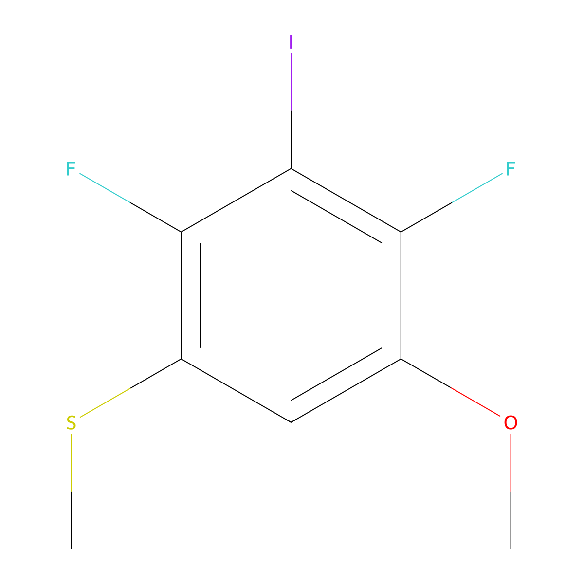 (2,4-Difluoro-3-iodo-5-methoxyphenyl)(methyl)sulfane molecular structure, CAS 2807470-50-2
