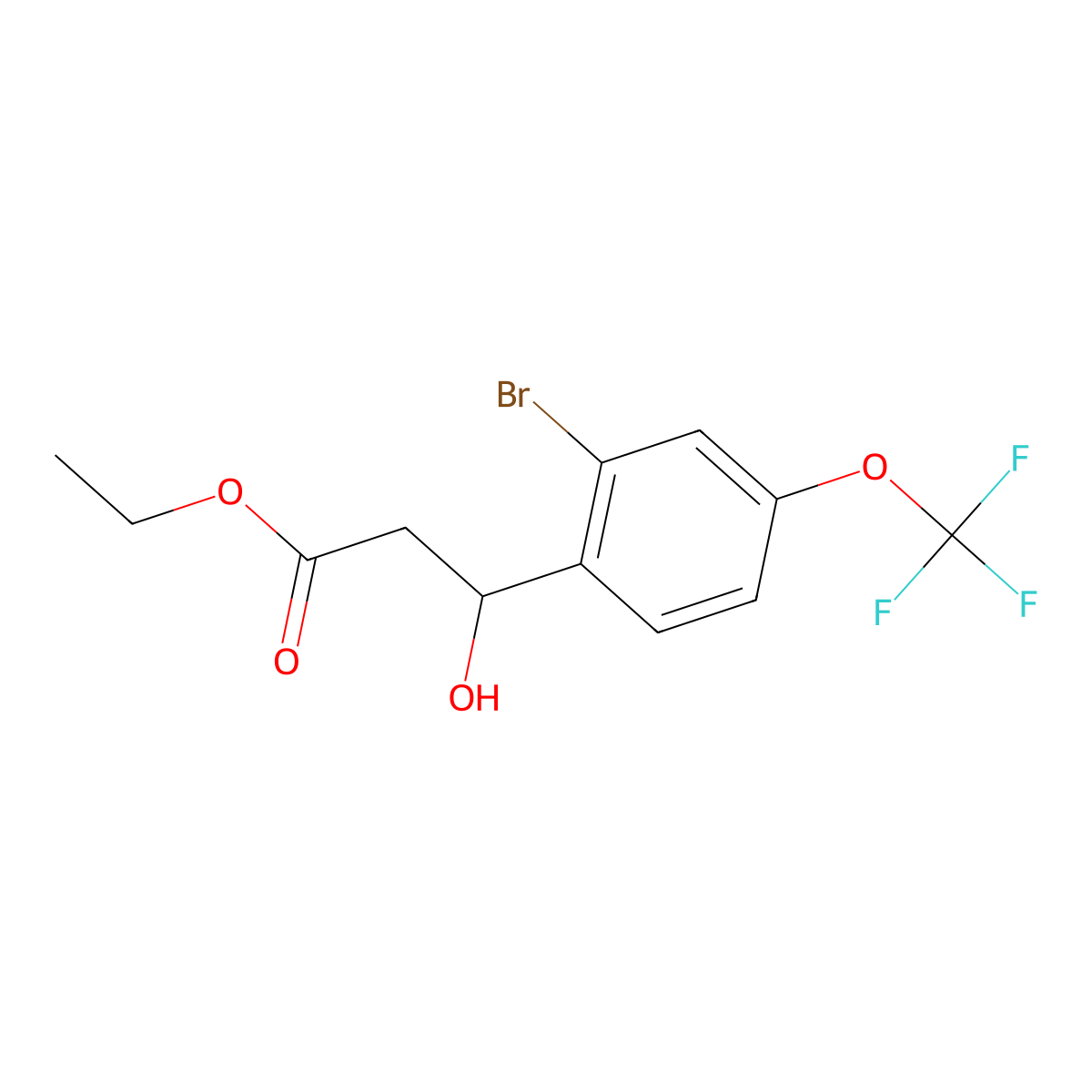 Ethyl 3-(2-bromo-4-(trifluoromethoxy)phenyl)-3-hydroxypropanoate molecular structure, CAS 2807470-84-2
