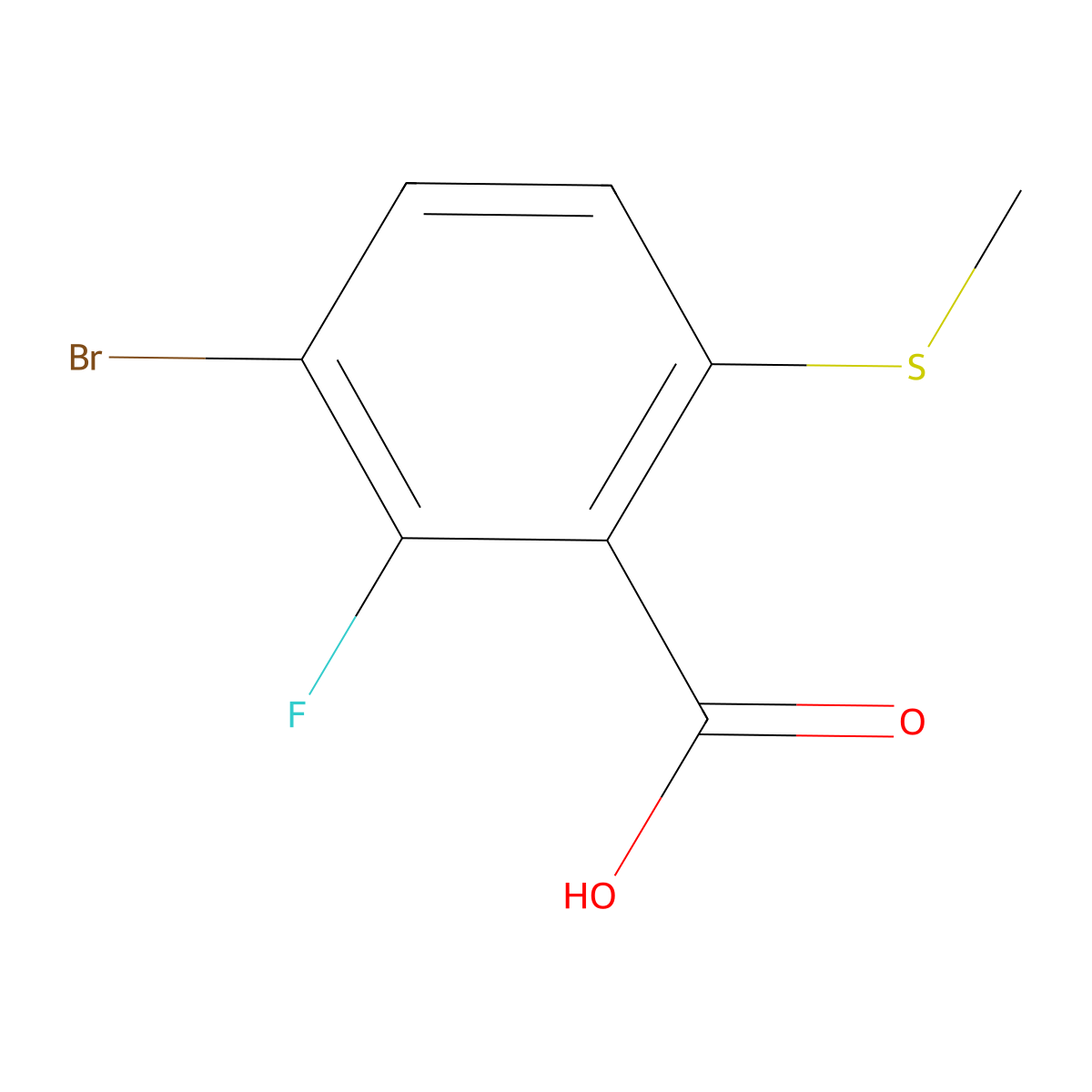 3-Bromo-2-fluoro-6-(methylthio)benzoic acid molecular structure, CAS 2807471-00-5