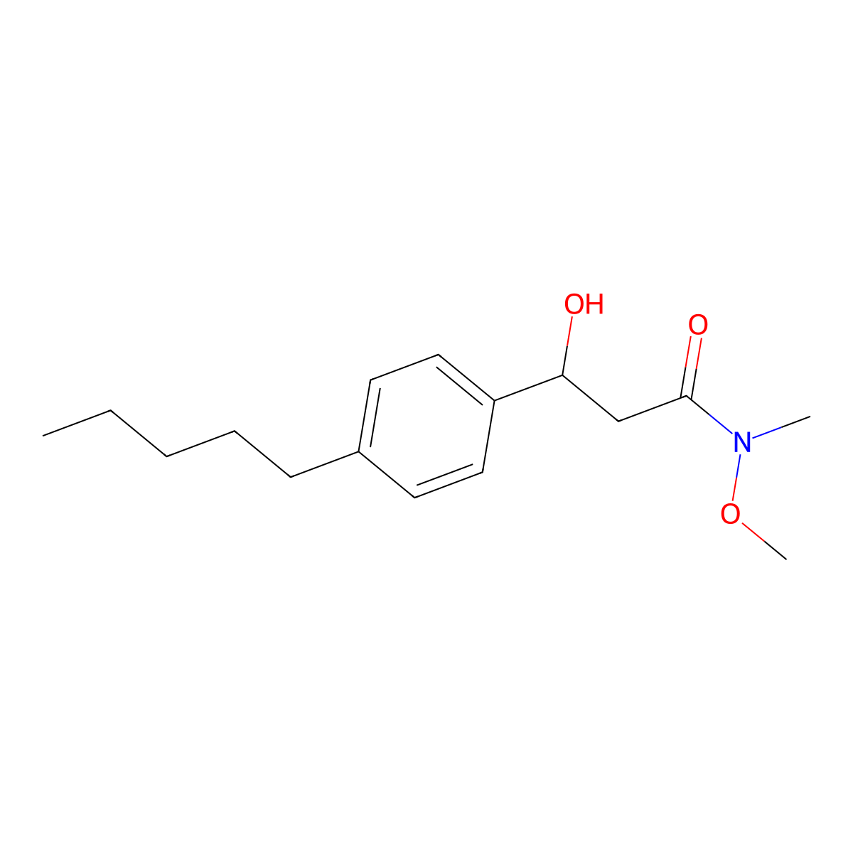 3-Hydroxy-N-methoxy-N-methyl-3-(4-pentylphenyl)propanamide molecular structure, CAS 2807471-04-9