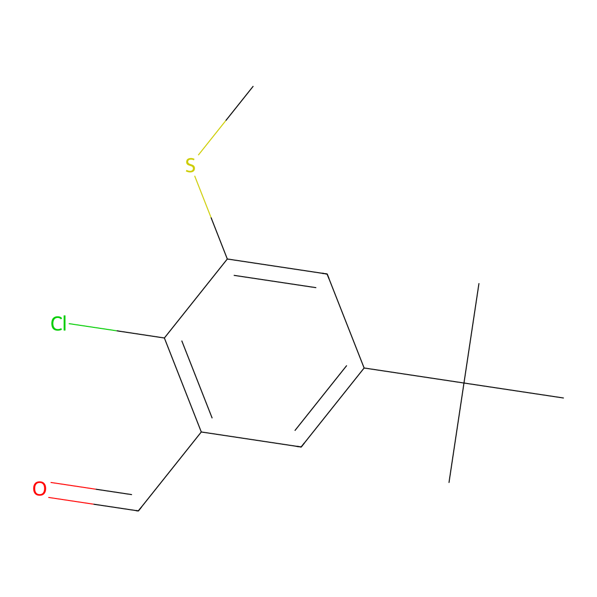 5-(Tert-butyl)-2-chloro-3-(methylthio)benzaldehyde molecular structure, CAS 2807471-19-6