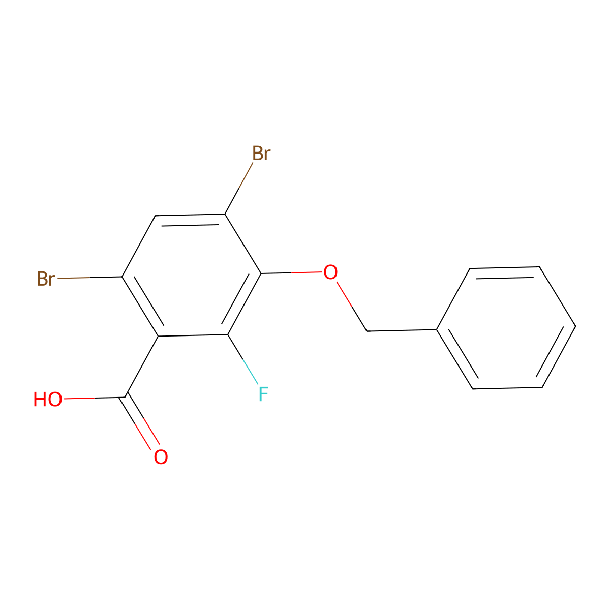3-(Benzyloxy)-4,6-dibromo-2-fluorobenzoic acid molecular structure, CAS 2807471-32-3