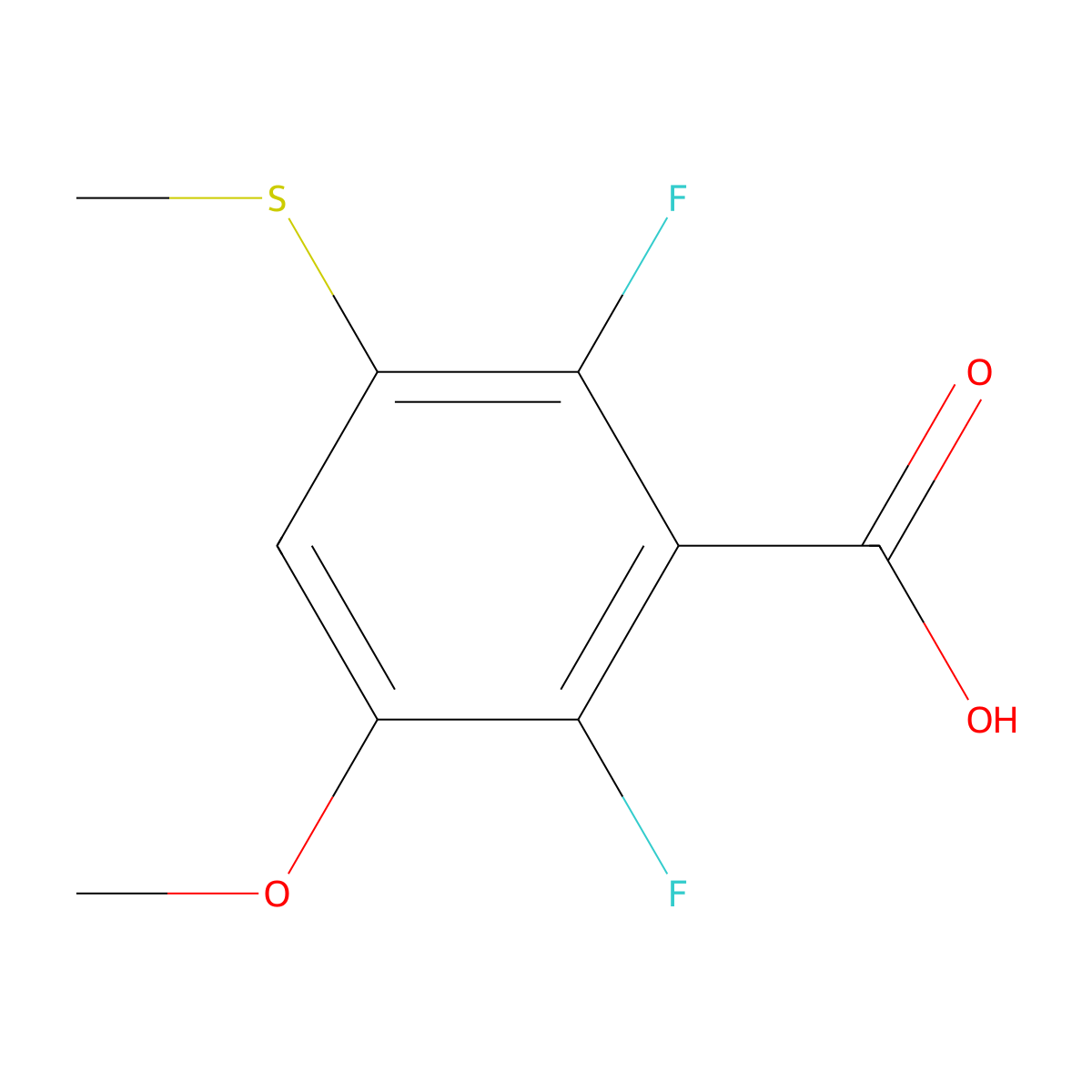 2,6-Difluoro-3-methoxy-5-(methylthio)benzoic acid molecular structure, CAS 2807471-71-0
