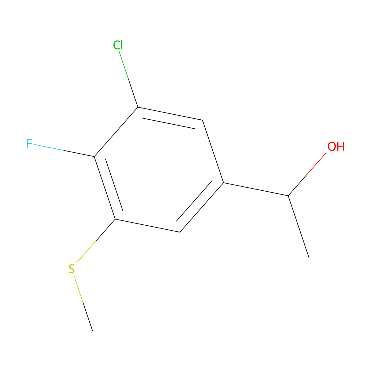 1-(3-Chloro-4-fluoro-5-(methylthio)phenyl)ethanol molecular structure, CAS 2807474-06-0